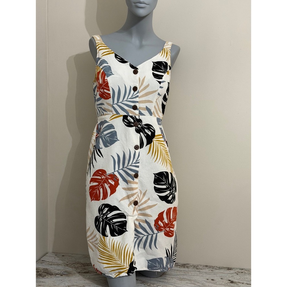Tropical Leaf Print Button Front Sundress - Size 5 - S